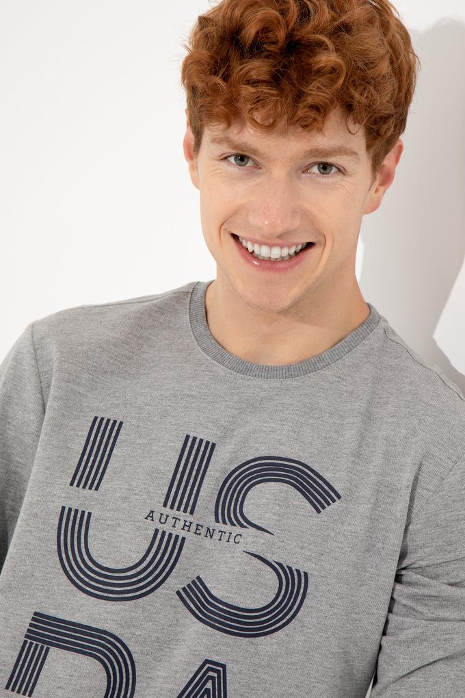 Erkek Gri Melanj Bisiklet Yaka Sweatshirt