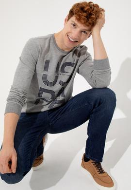 Erkek Gri Melanj Bisiklet Yaka Sweatshirt - 50257223038