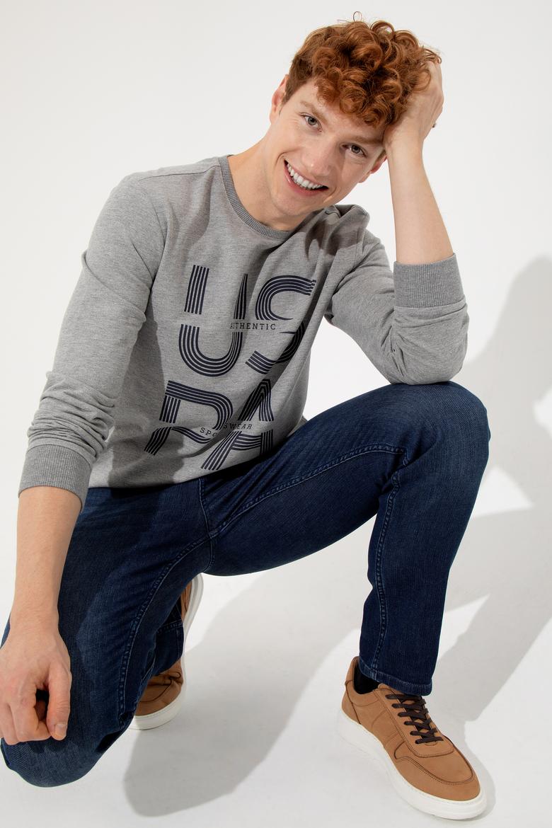 Erkek Gri Melanj Bisiklet Yaka Sweatshirt - 50257223038