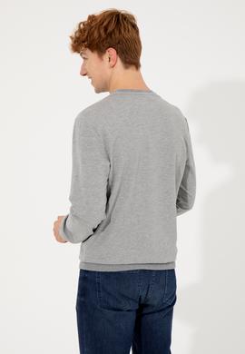 Erkek Gri Melanj Bisiklet Yaka Sweatshirt - 50257223038