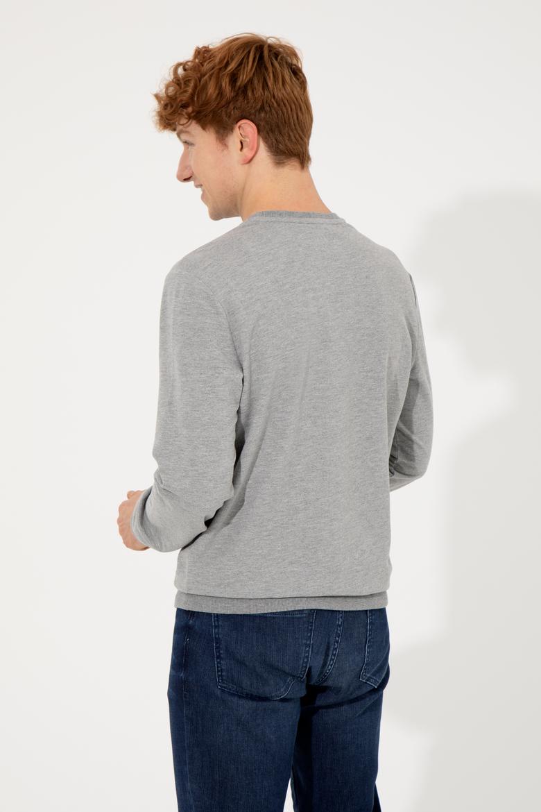 Erkek Gri Melanj Bisiklet Yaka Sweatshirt - 50257223038