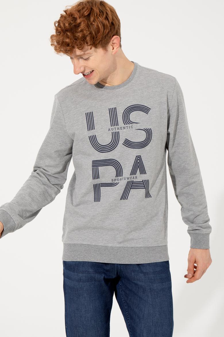 Erkek Gri Melanj Bisiklet Yaka Sweatshirt - 50257223038