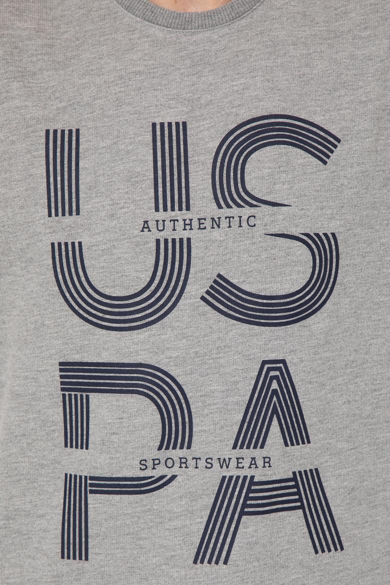 Erkek Gri Melanj Bisiklet Yaka Sweatshirt - 50257223038