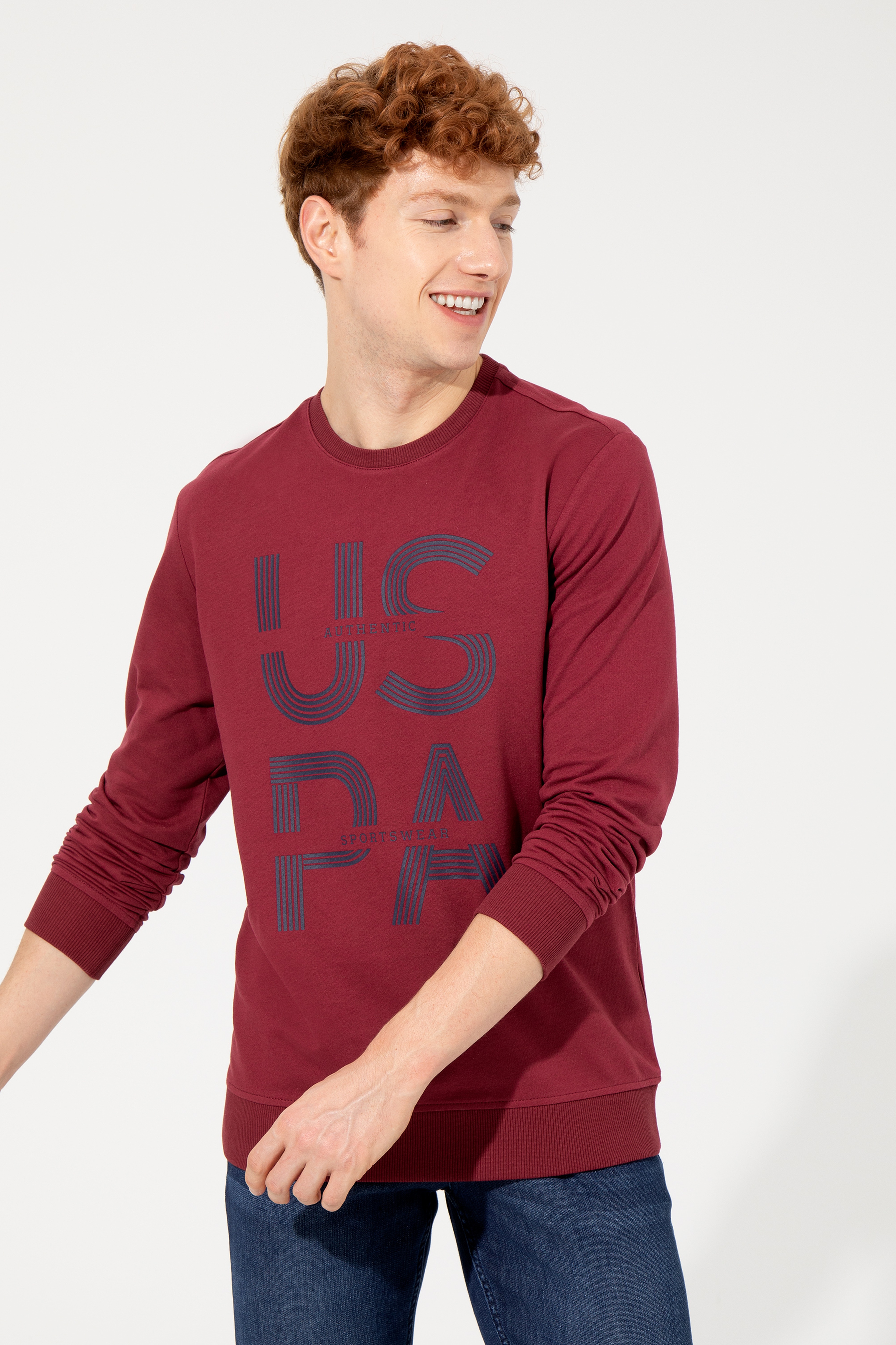 Erkek Vişne Bisiklet Yaka Sweatshirt - Image 3