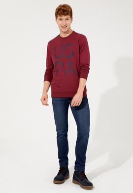 Erkek Vişne Bisiklet Yaka Sweatshirt - 50257223008