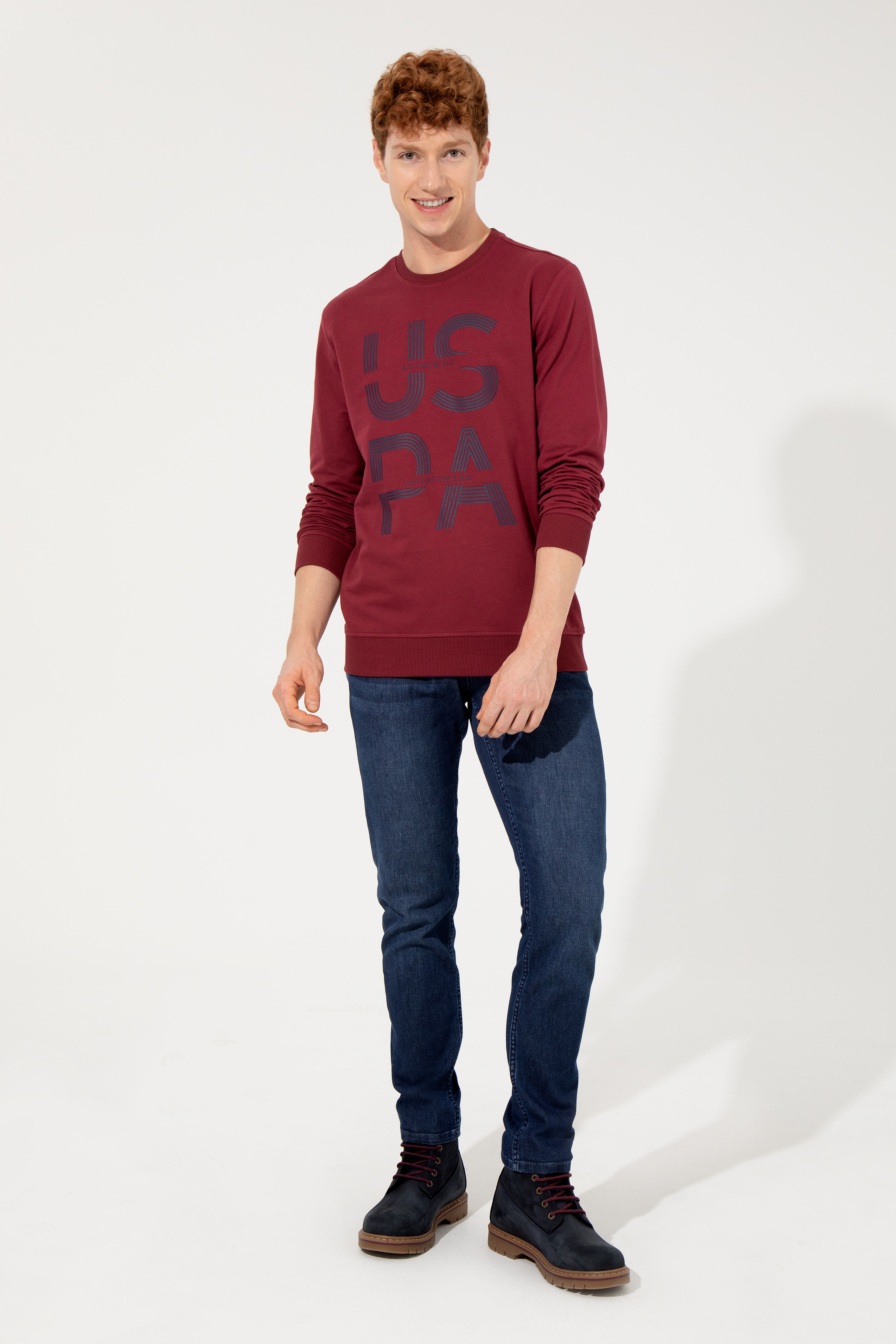 Erkek Vişne Bisiklet Yaka Sweatshirt - Image 4