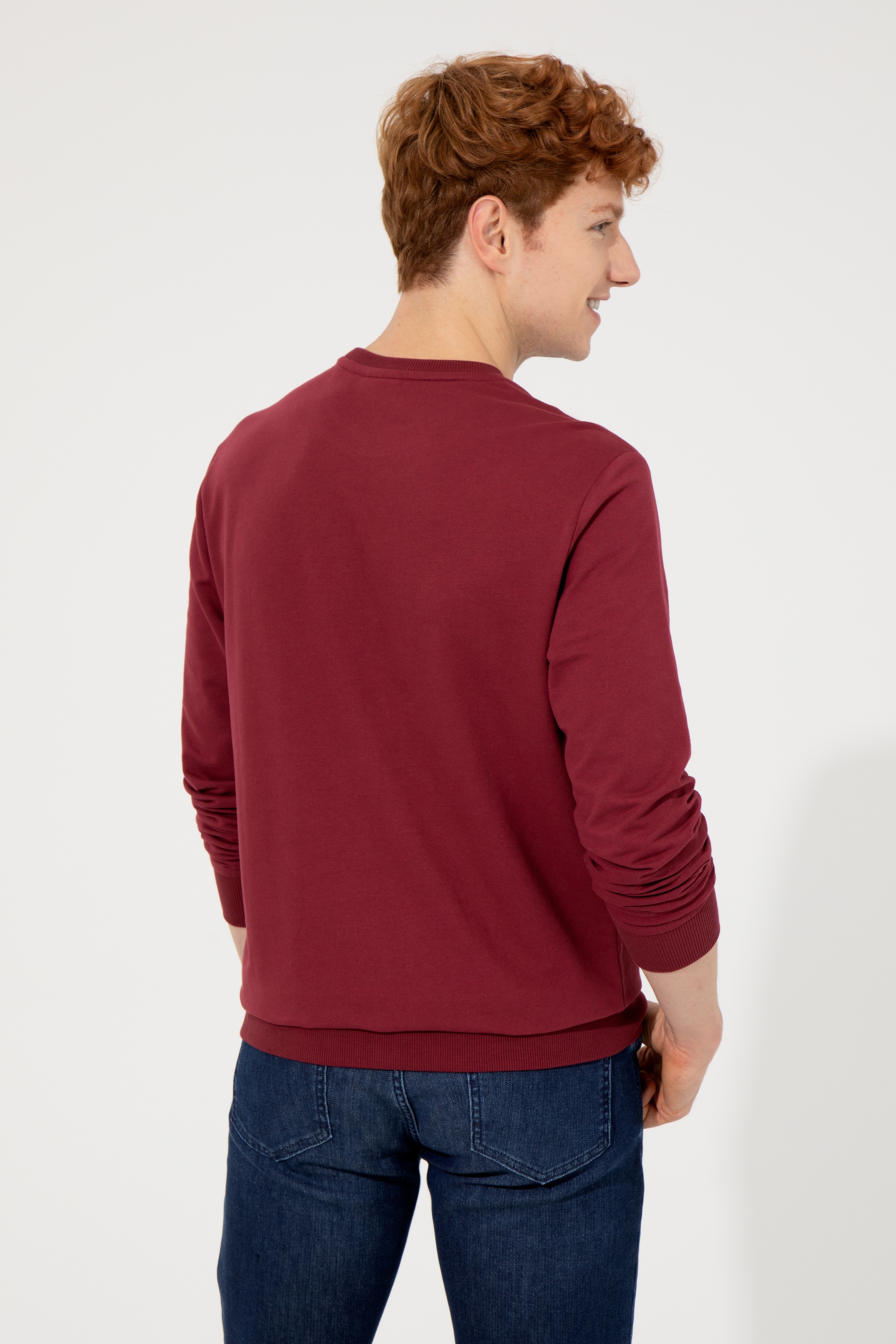 Erkek Vişne Bisiklet Yaka Sweatshirt