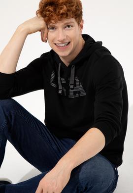 Erkek Siyah Kapüşonlu Basic Sweatshirt - 50257164020