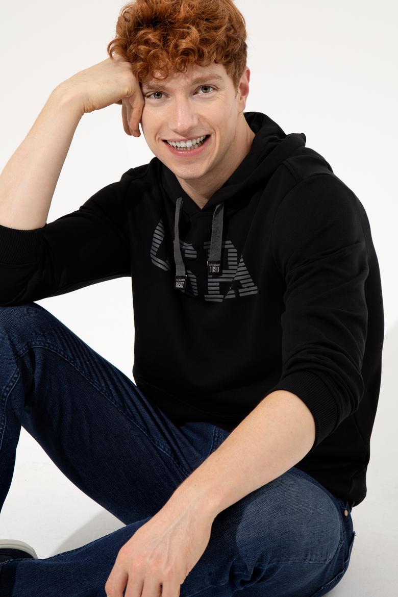 Erkek Siyah Kapüşonlu Basic Sweatshirt - 50257164020