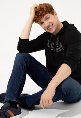 Erkek Siyah Kapüşonlu Basic Sweatshirt - 50257164020