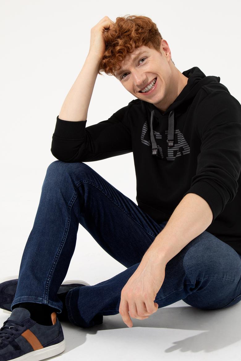 Erkek Siyah Kapüşonlu Basic Sweatshirt - 50257164020