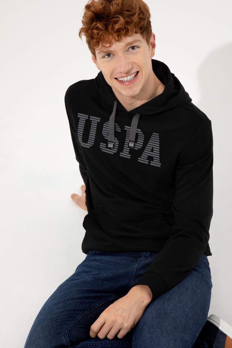 Erkek Siyah Kapüşonlu Basic Sweatshirt