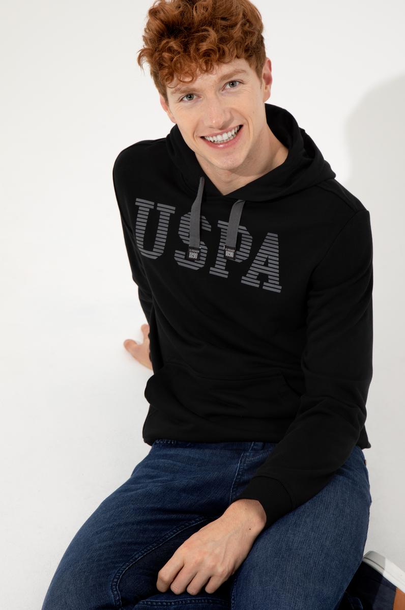 Erkek Siyah Kapüşonlu Basic Sweatshirt