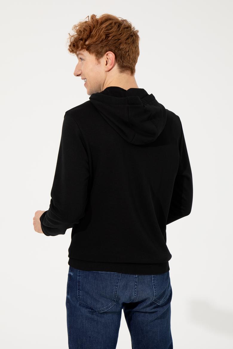 Erkek Siyah Kapüşonlu Basic Sweatshirt - 50257164020