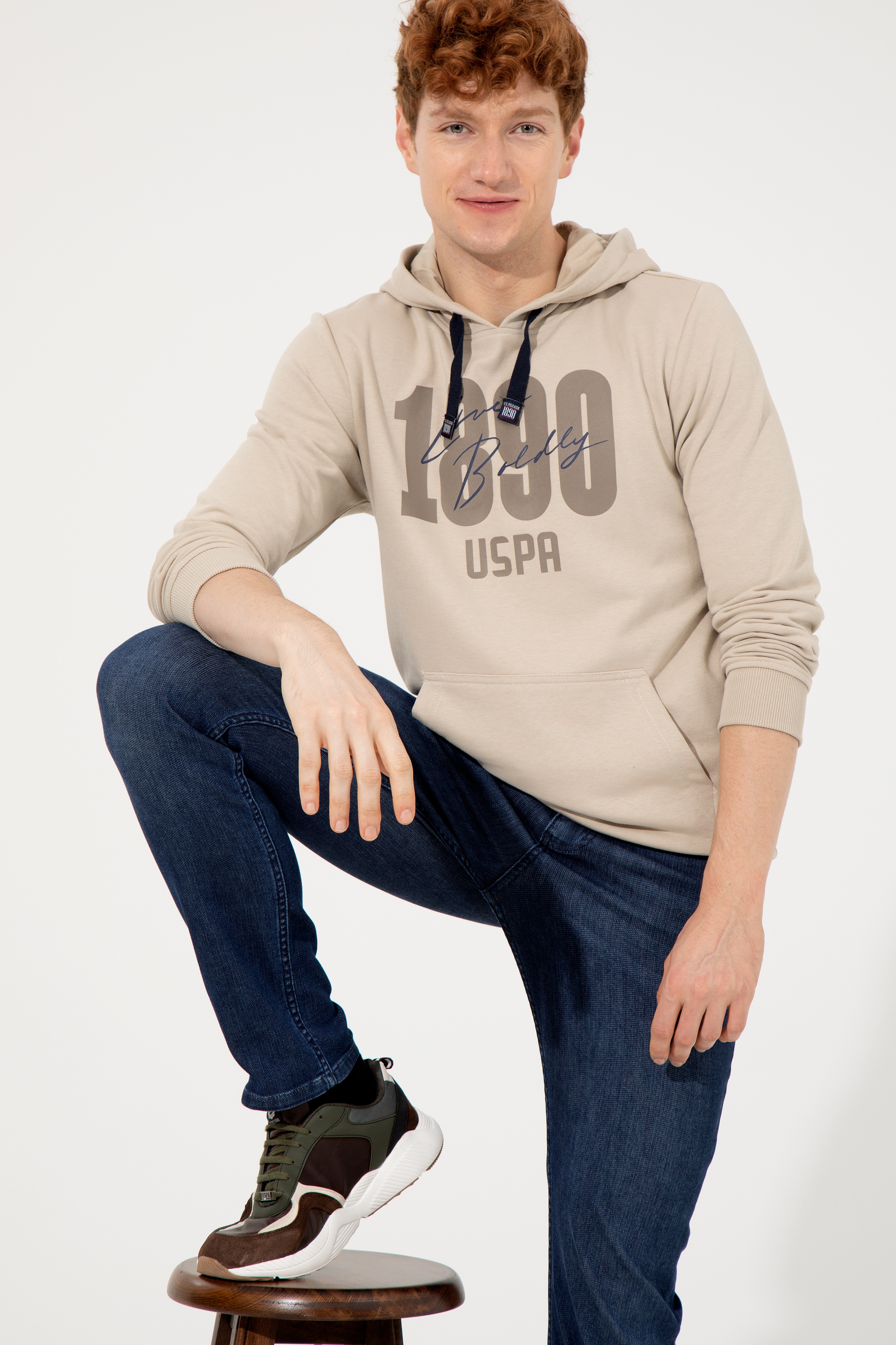 Erkek Taş Kapüşonlu Sweatshirt - Image 2