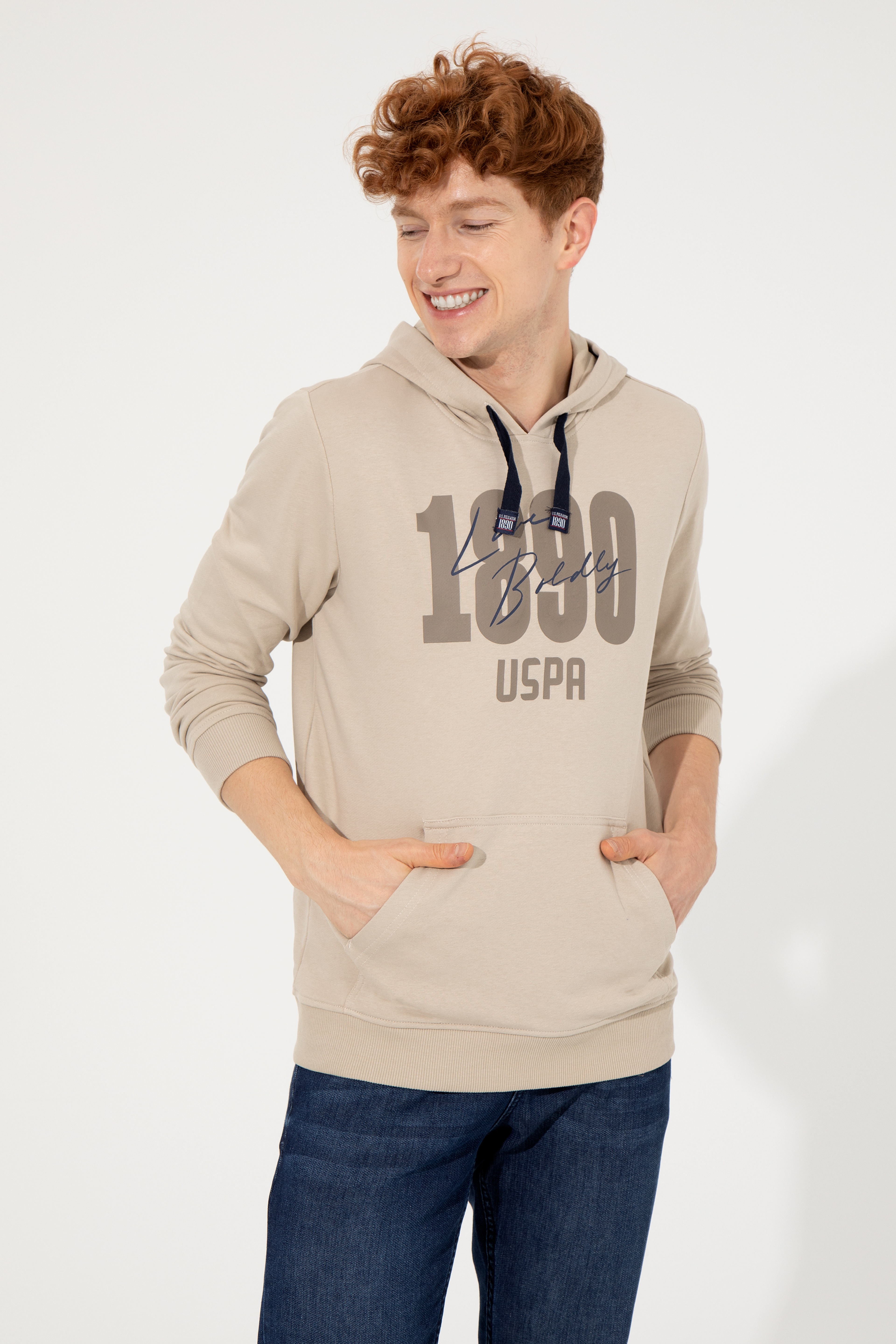 Erkek Taş Kapüşonlu Sweatshirt - Image 3