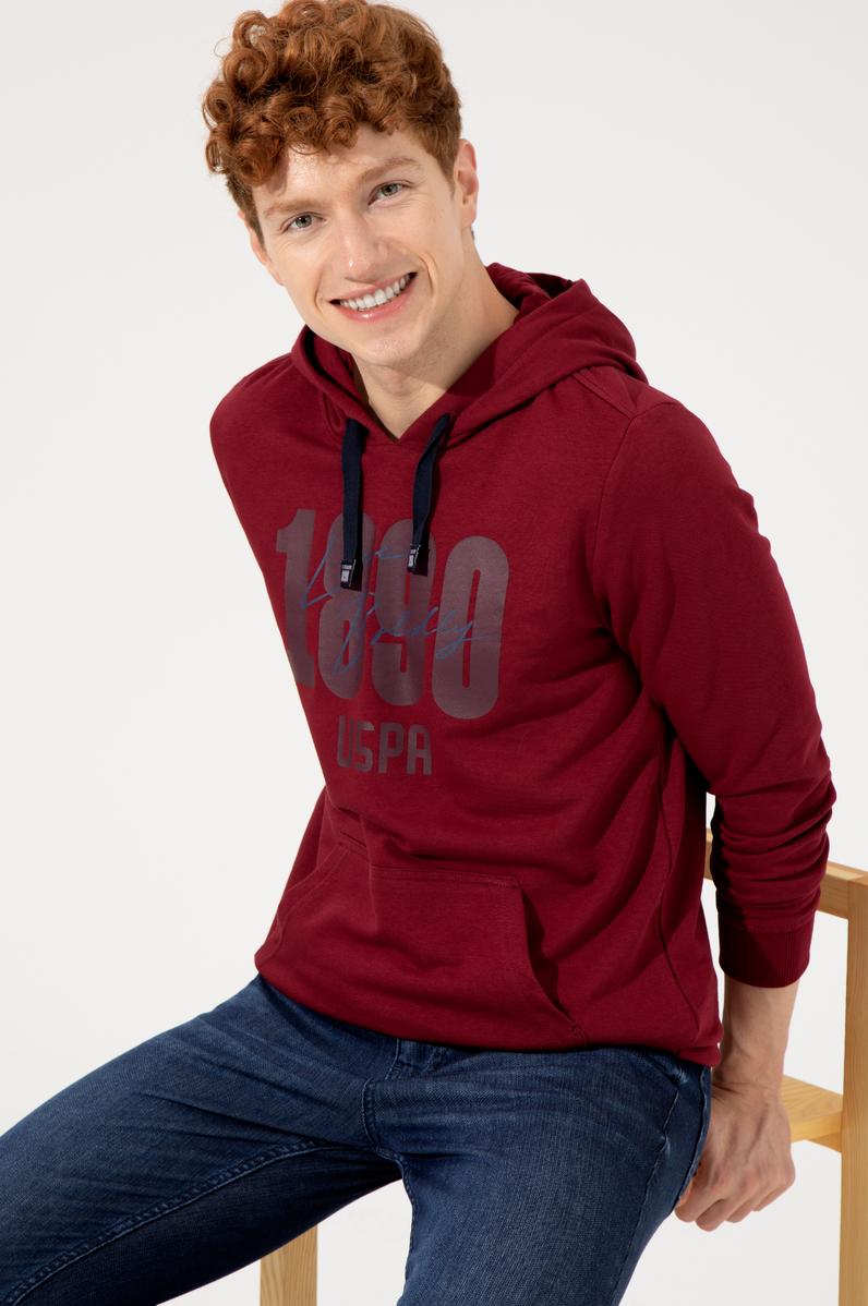 Erkek Vişne Kapüşonlu Sweatshirt