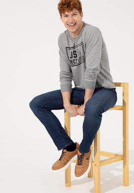 Erkek Gri Melanj Bisiklet Yaka Sweatshirt - 50257280028