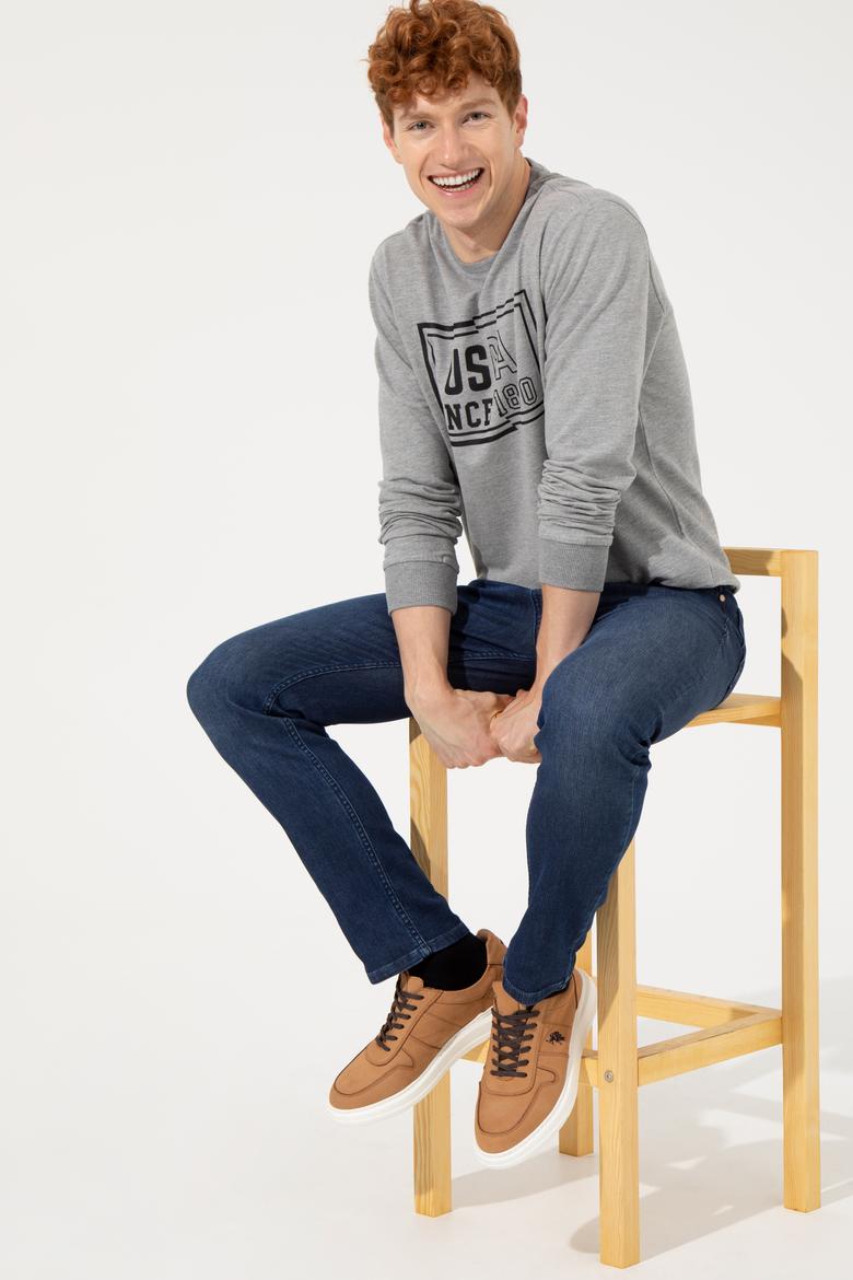 Erkek Gri Melanj Bisiklet Yaka Sweatshirt - 50257280028