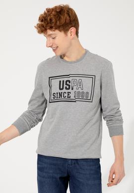 Erkek Gri Melanj Bisiklet Yaka Sweatshirt - 50257280028