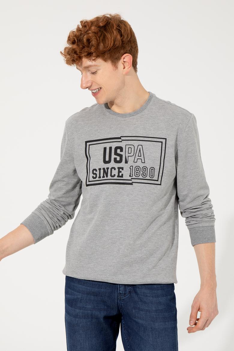 Erkek Gri Melanj Bisiklet Yaka Sweatshirt - 50257280028