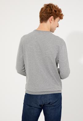 Erkek Gri Melanj Bisiklet Yaka Sweatshirt - 50257280028