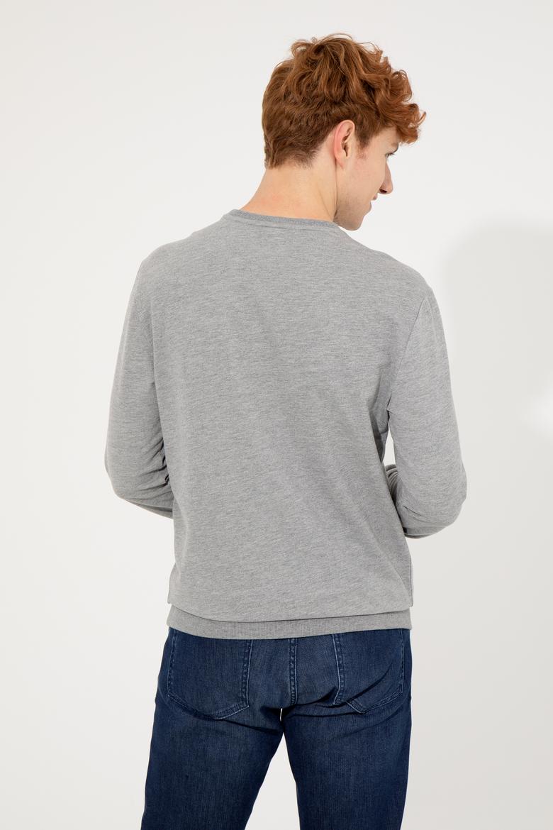 Erkek Gri Melanj Bisiklet Yaka Sweatshirt - 50257280028