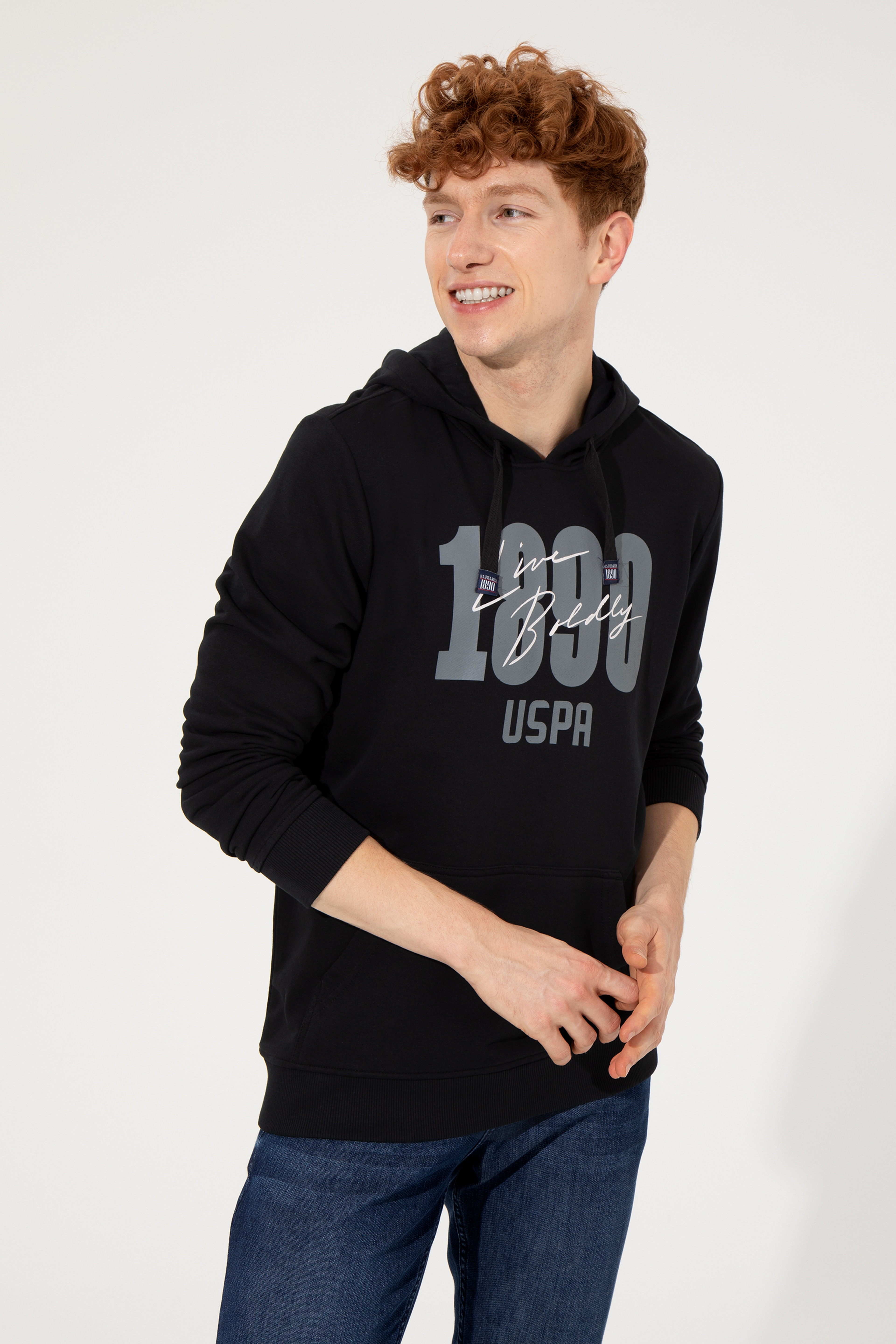 Erkek Siyah Kapüşonlu Sweatshirt - Image 4