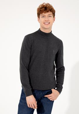 Erkek Antrasit Melanj Balıkçı Yaka Basic Triko Kazak - 50253449036