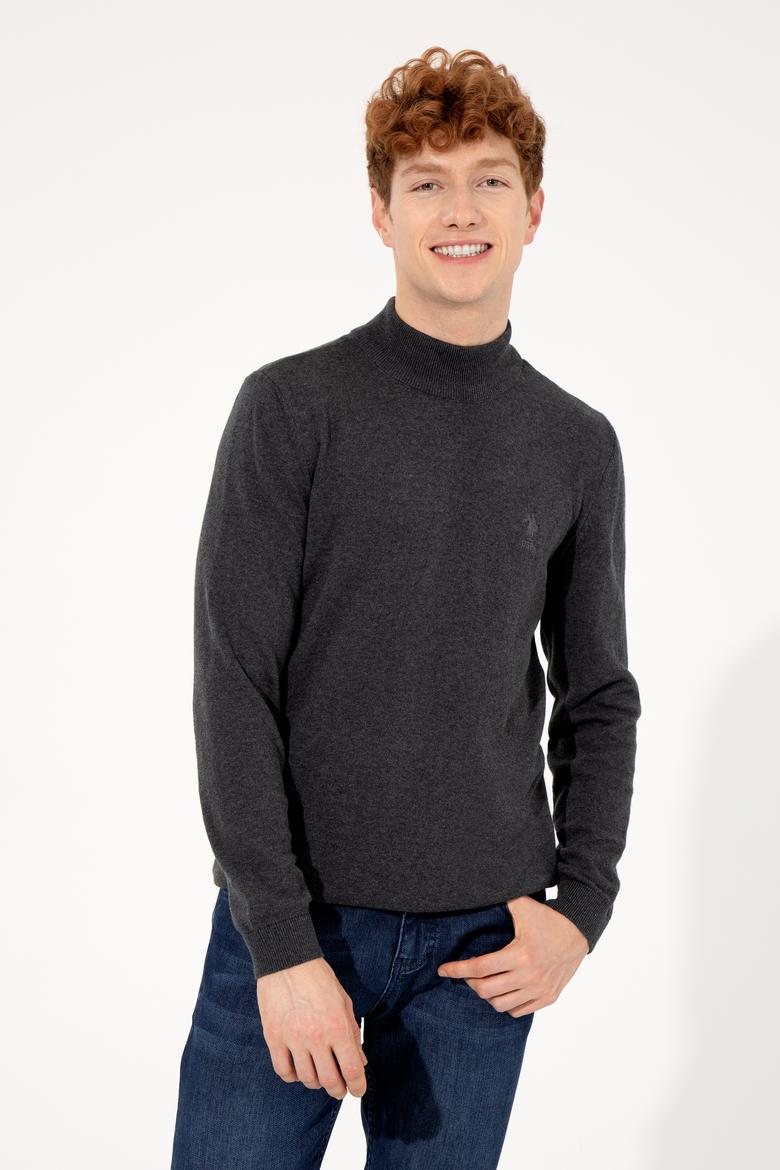 Erkek Antrasit Melanj Balıkçı Yaka Basic Triko Kazak - 50253449036