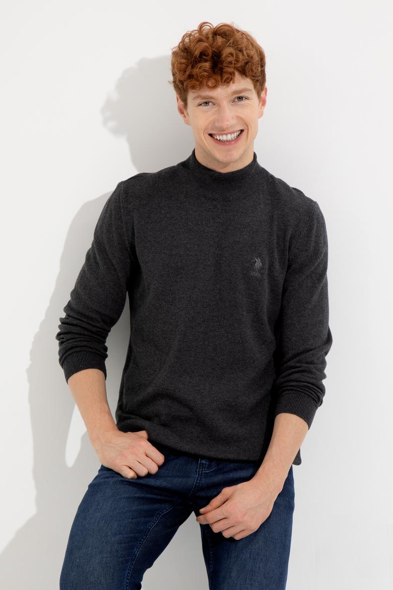 Erkek Antrasit Melanj Balıkçı Yaka Basic Triko Kazak - 50253449036