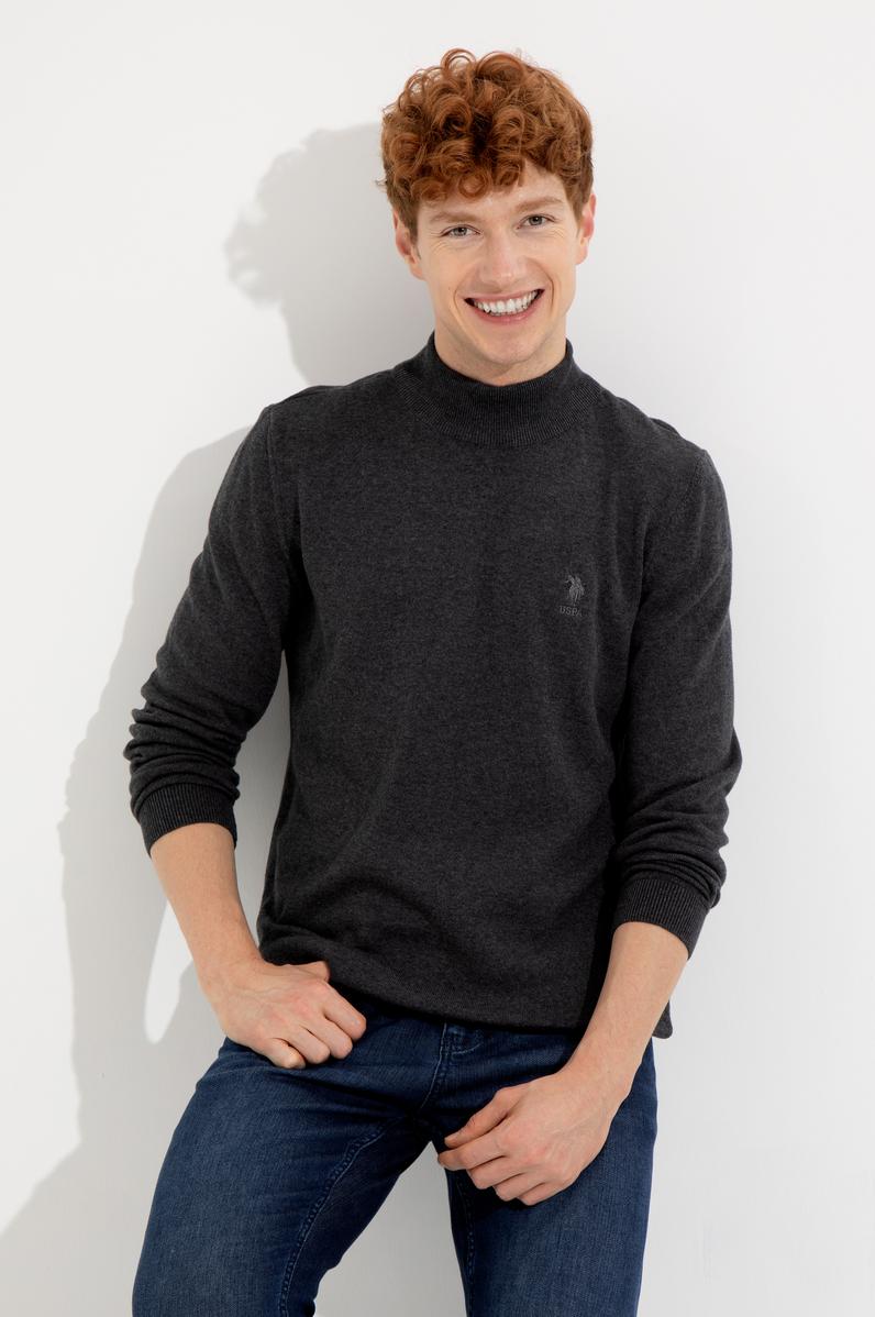 Erkek Antrasit Melanj Balıkçı Yaka Basic Triko Kazak