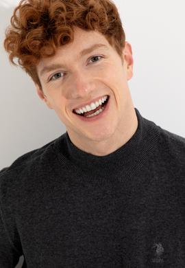 Erkek Antrasit Melanj Balıkçı Yaka Basic Triko Kazak - 50253449036