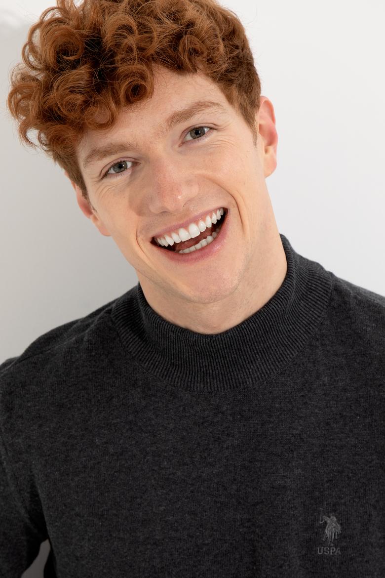 Erkek Antrasit Melanj Balıkçı Yaka Basic Triko Kazak - 50253449036