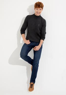 Erkek Antrasit Melanj Balıkçı Yaka Basic Triko Kazak - 50253449036