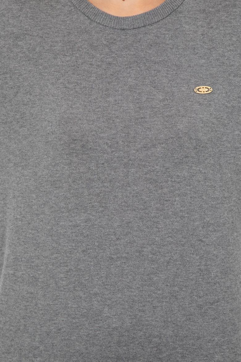 Kadın Gri Melanj  Bisiklet Yaka Basic Kazak - 50251905047