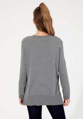 Kadın Gri Melanj  Bisiklet Yaka Basic Kazak - 50251905047