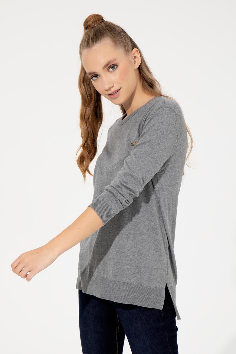 Kadın Gri Melanj  Bisiklet Yaka Basic Kazak - 50251905047