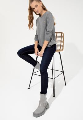 Kadın Gri Melanj  Bisiklet Yaka Basic Kazak - 50251905047