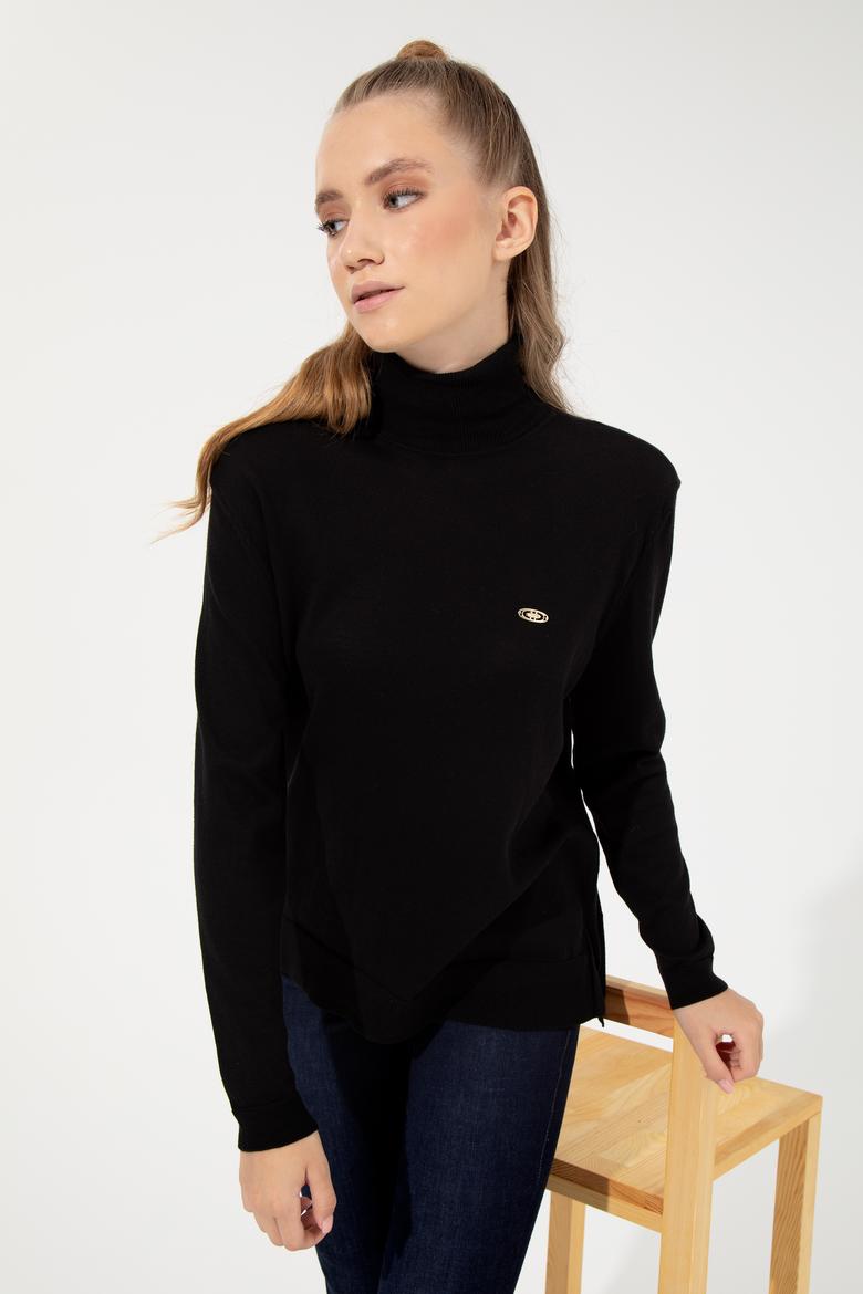 Kadın Siyah Basic Kazak