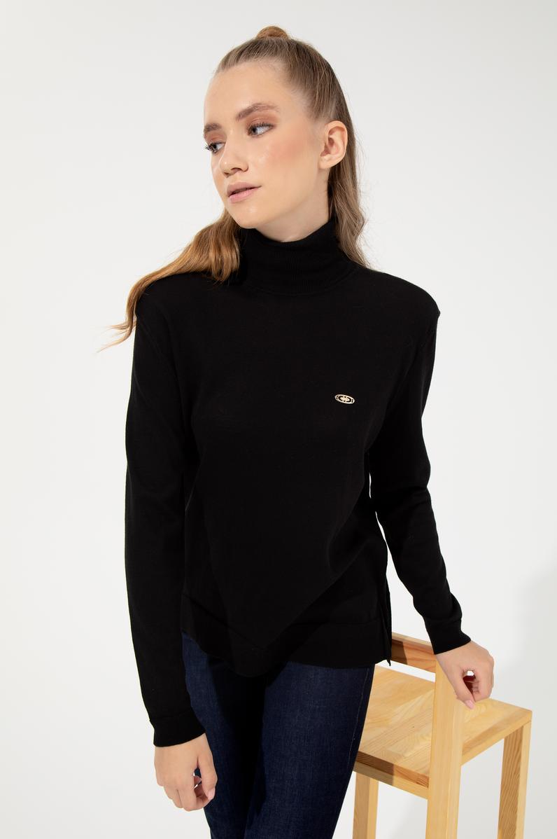 Kadın Siyah Basic Kazak