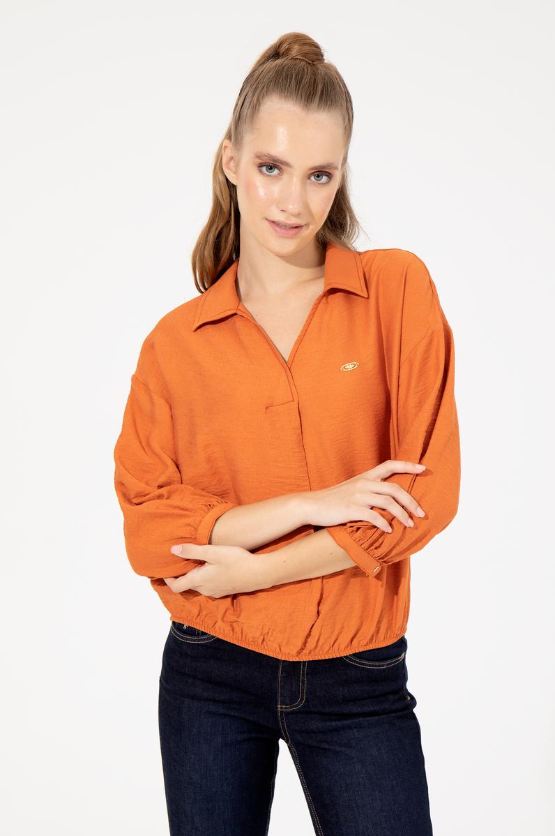 Kadın Kiremit Uzun Kollu Gömlek