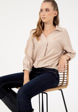 Kadın Ekru Uzun Kollu Gömlek - 50253799020