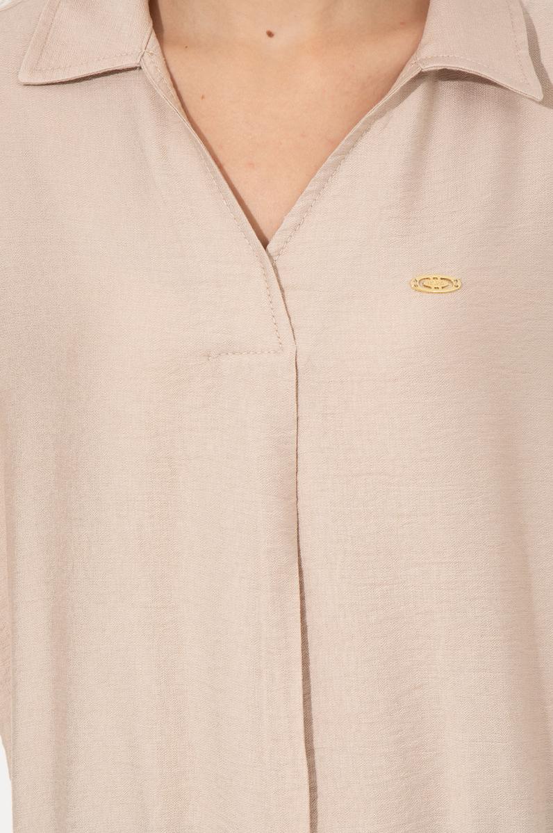 Kadın Ekru Uzun Kollu Gömlek