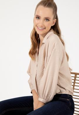 Kadın Ekru Uzun Kollu Gömlek - 50253799020