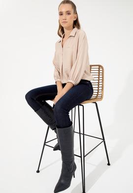 Kadın Ekru Uzun Kollu Gömlek - 50253799020