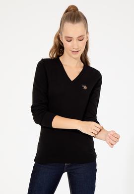Kadın Siyah V Yaka Basic Kazak - 50255648021