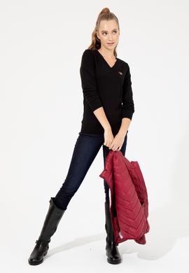 Kadın Siyah V Yaka Basic Kazak - 50255648021