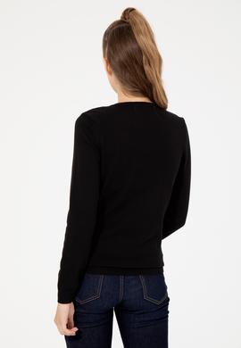 Kadın Siyah V Yaka Basic Kazak - 50255648021