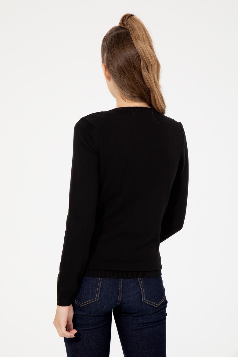 Kadın Siyah V Yaka Basic Kazak - 50255648021